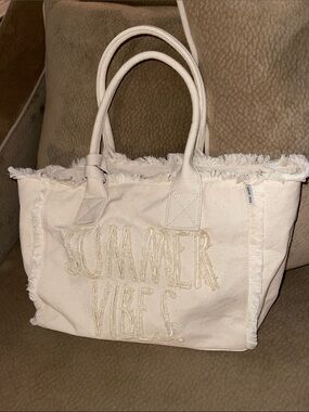 Canvas 'Summer Vibes' Tote Bag - Cream NWOT